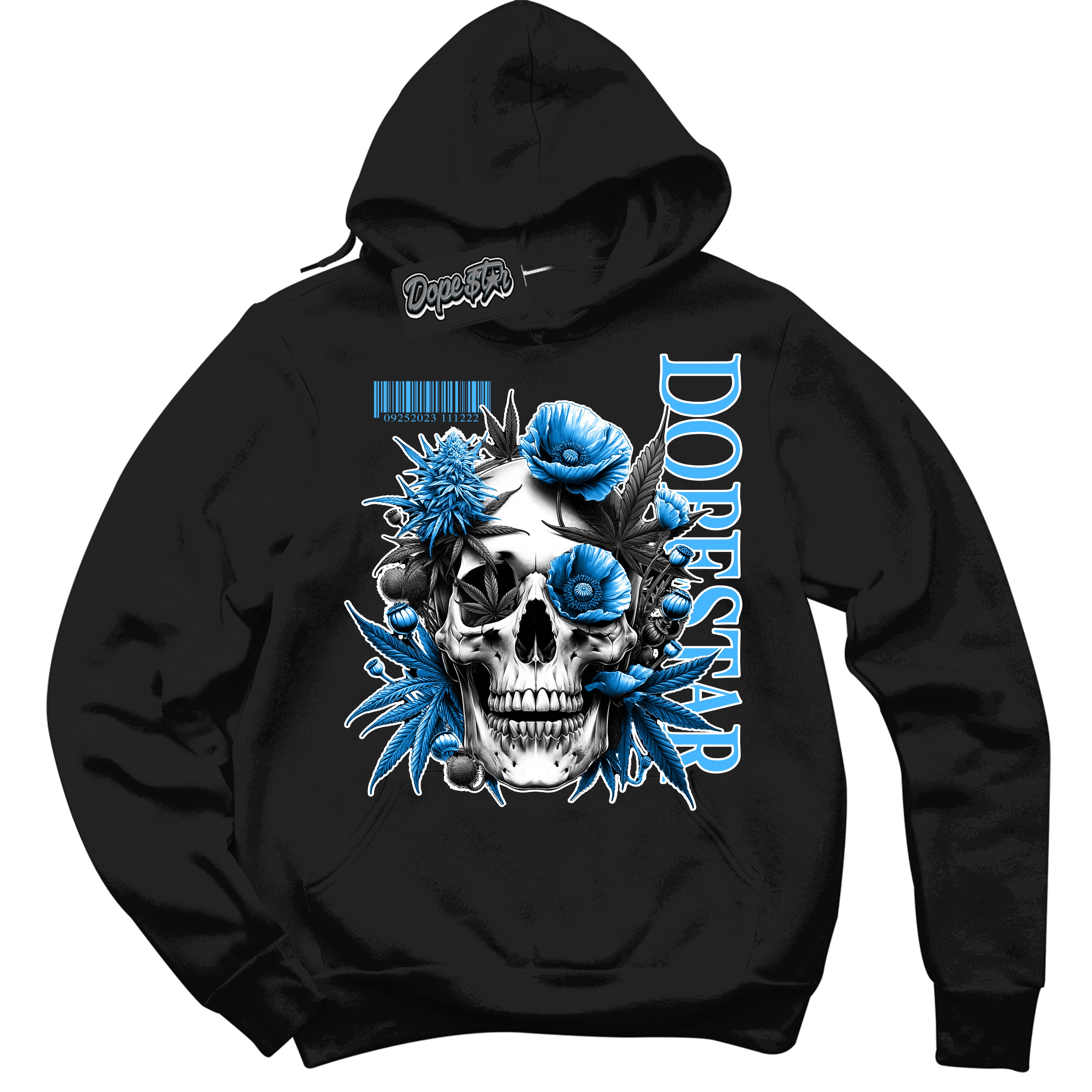 Cool Black Hoodie with “ Skull Poppies ”  design that Perfectly Matches UNC Toe 1s 1s Sneakers.