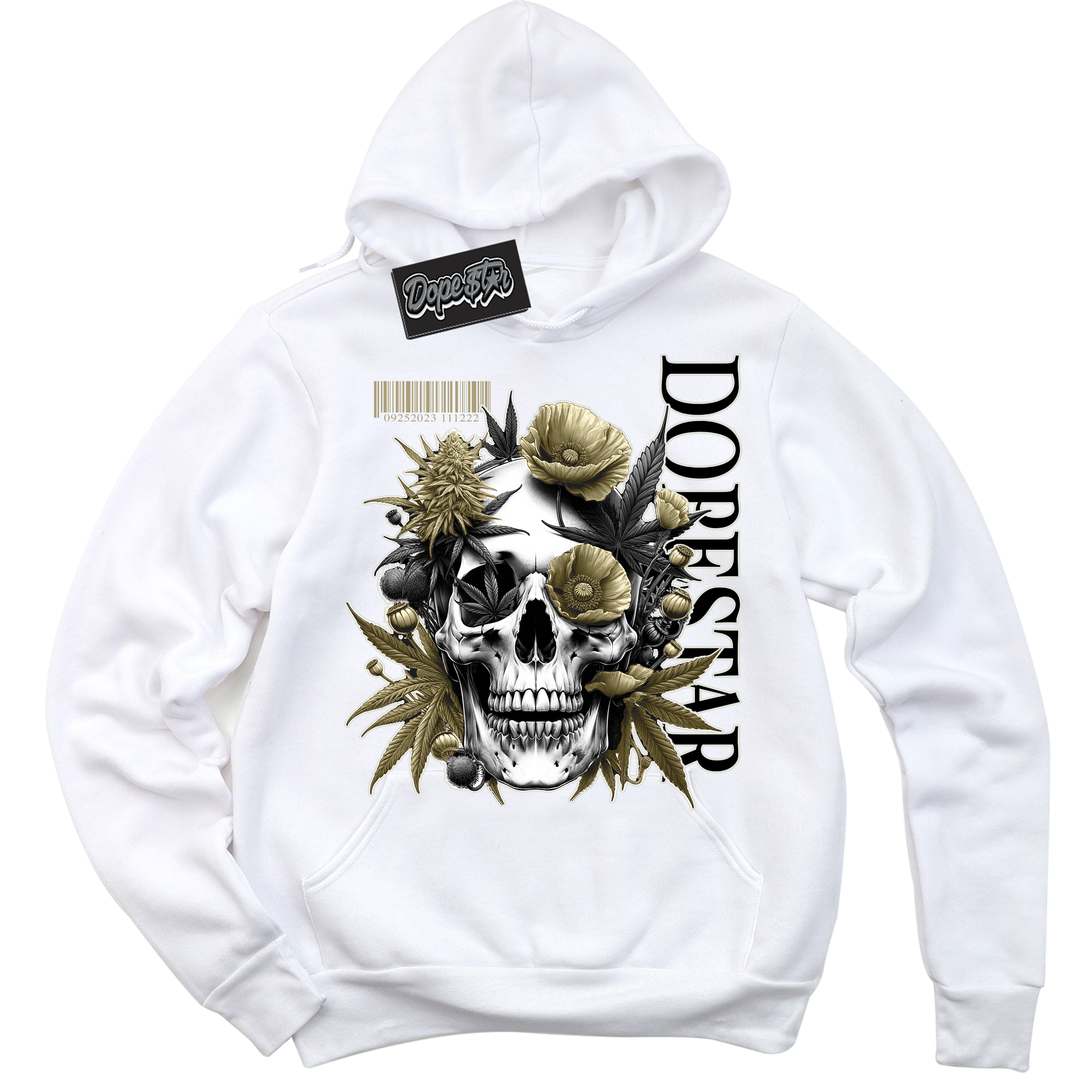Cool White Hoodie with “ Skull Poppies ”  design that Perfectly Matches Golf Travis Scott Neutral Olive 1s Sneakers.