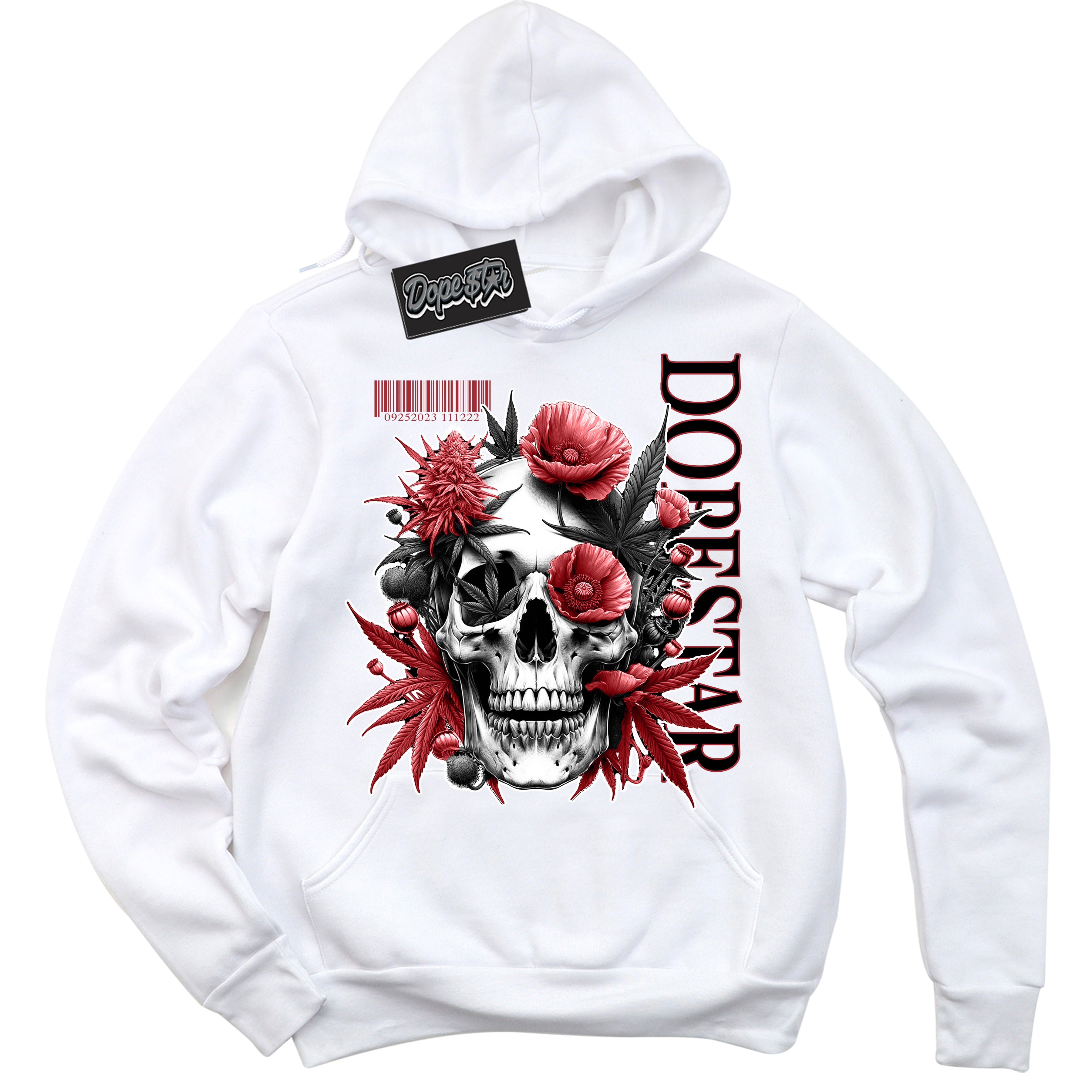Dunk Low Black Toe Bright Crimson 'Skull Poppies' Hoodie – White Streetwear Sweatshirt | Sneaker Matching Hoodie for Dunk Low Black Toe Bright Crimson | Men's & Women's Streetwear Outfit by Sneaker Shirts Outlet.
