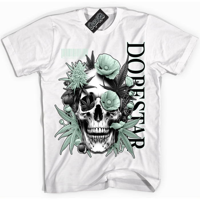 Cool White Shirt with “ Skull Poppies” design that perfectly matches Dark Smoke Grey Barely Green Sneakers.