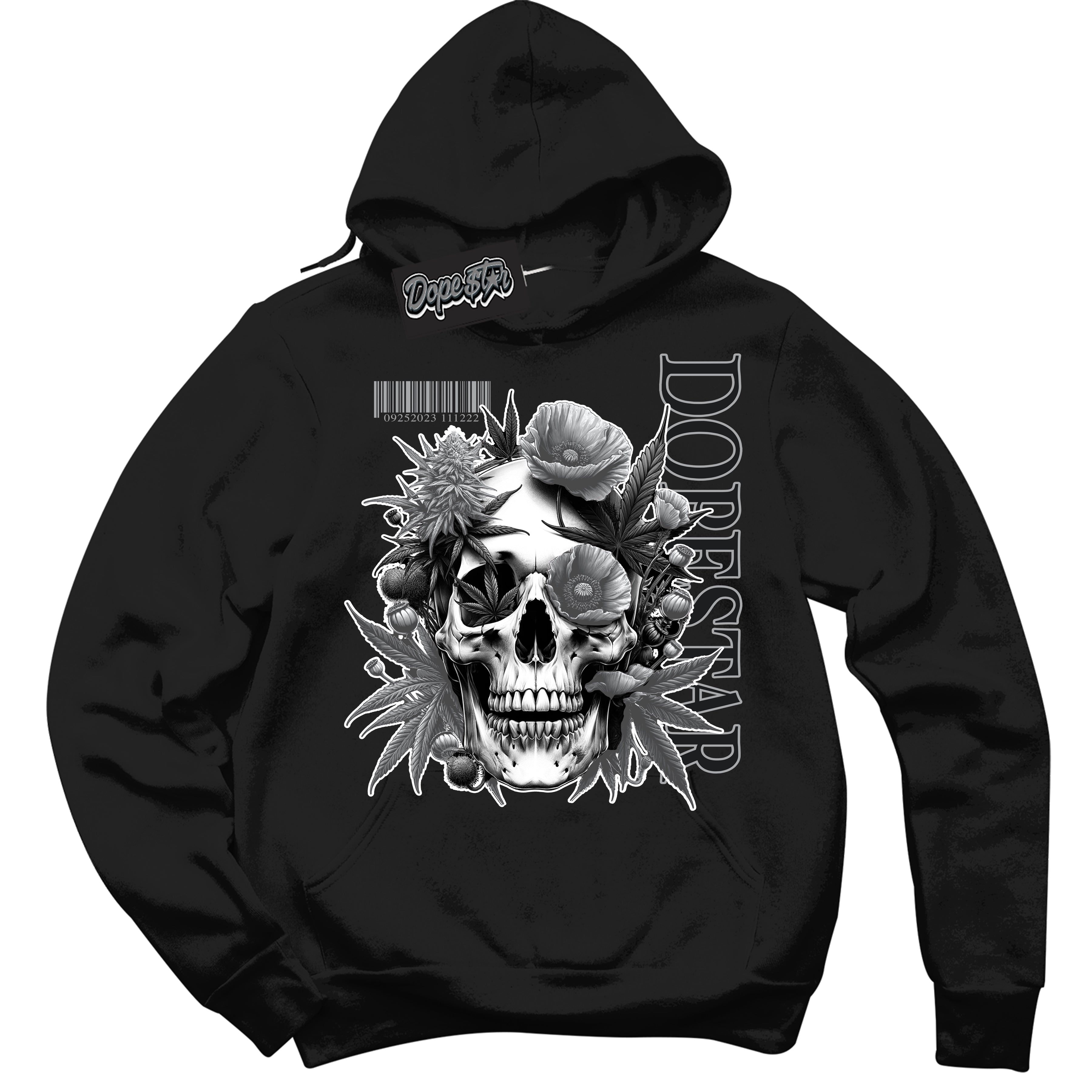 Cool Black Hoodie with “ Skull Poppies ”  design that Perfectly Matches Lottery Pack Grey Fog Sneakers.