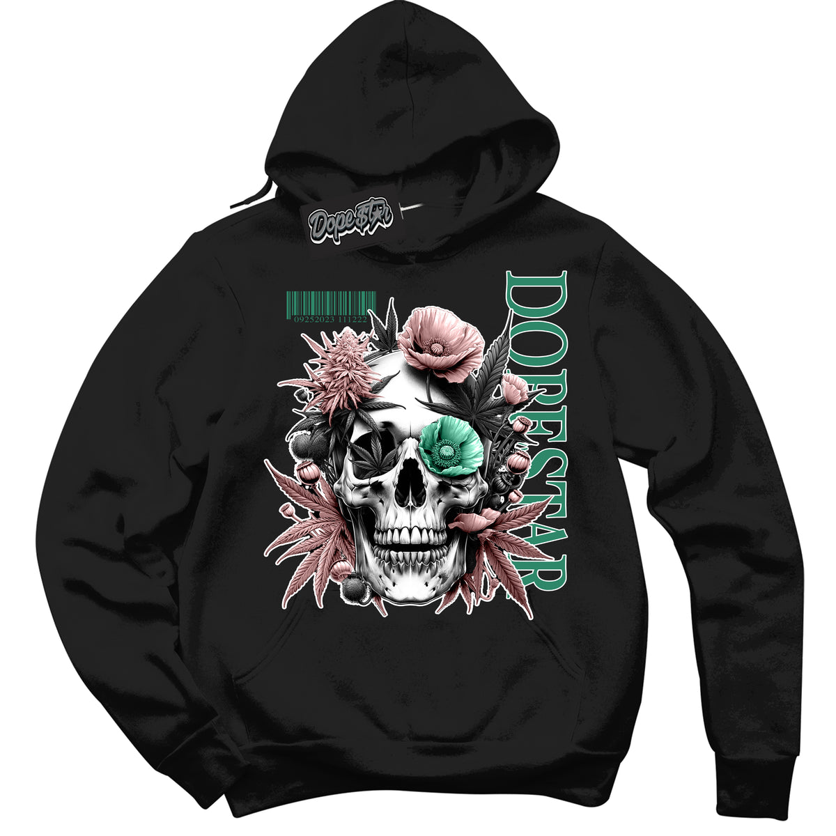 Cool Black Hoodie with “ Skull Poppies ”  design that Perfectly Matches Malachite Sneakers.