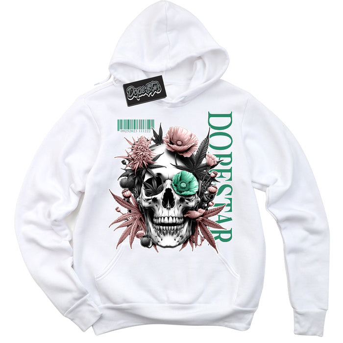 Cool White Hoodie with “ Skull Poppies ”  design that Perfectly Matches Malachite Sneakers.