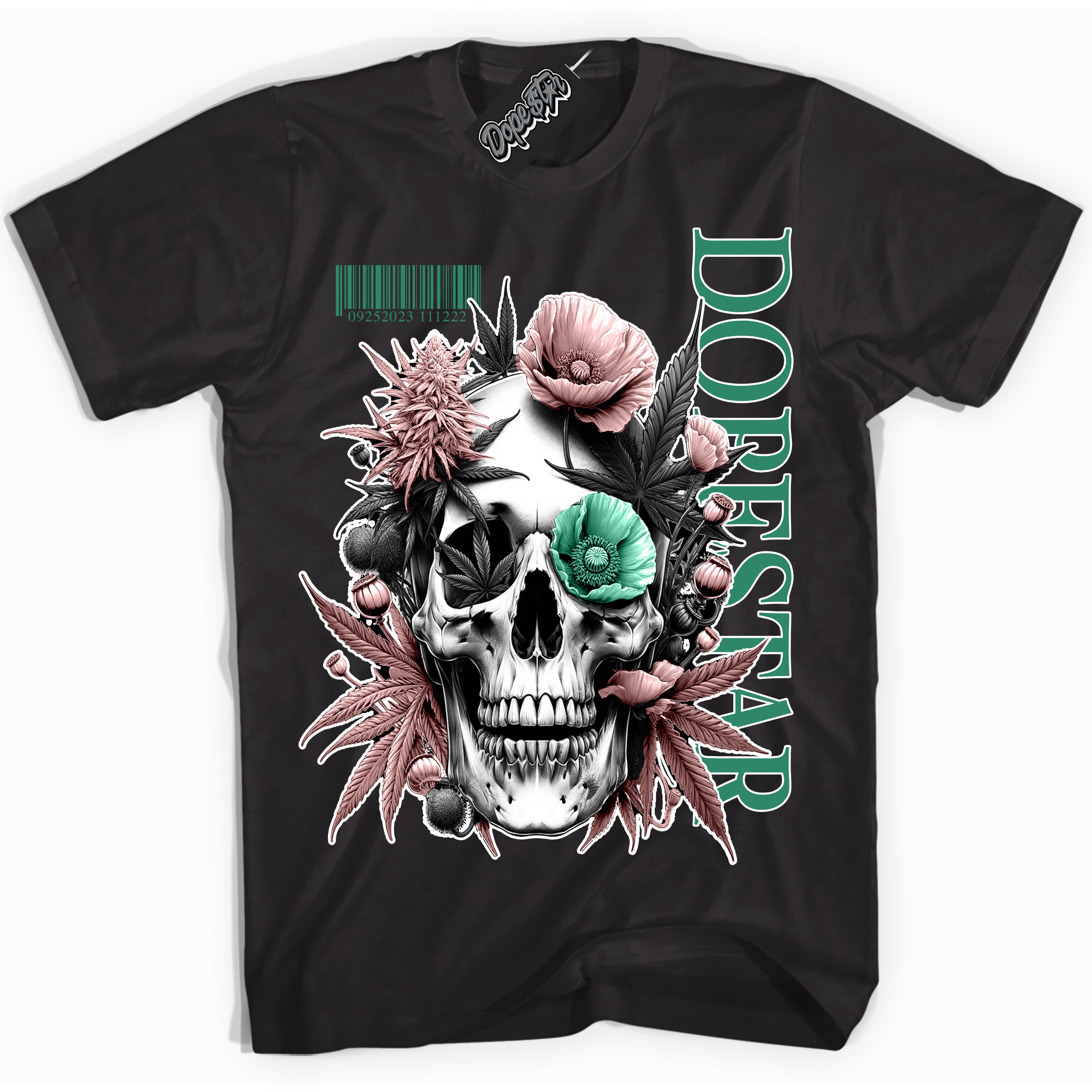 Cool Black Shirt with “ Skull Poppies” design that perfectly matches Malachite Sneakers.