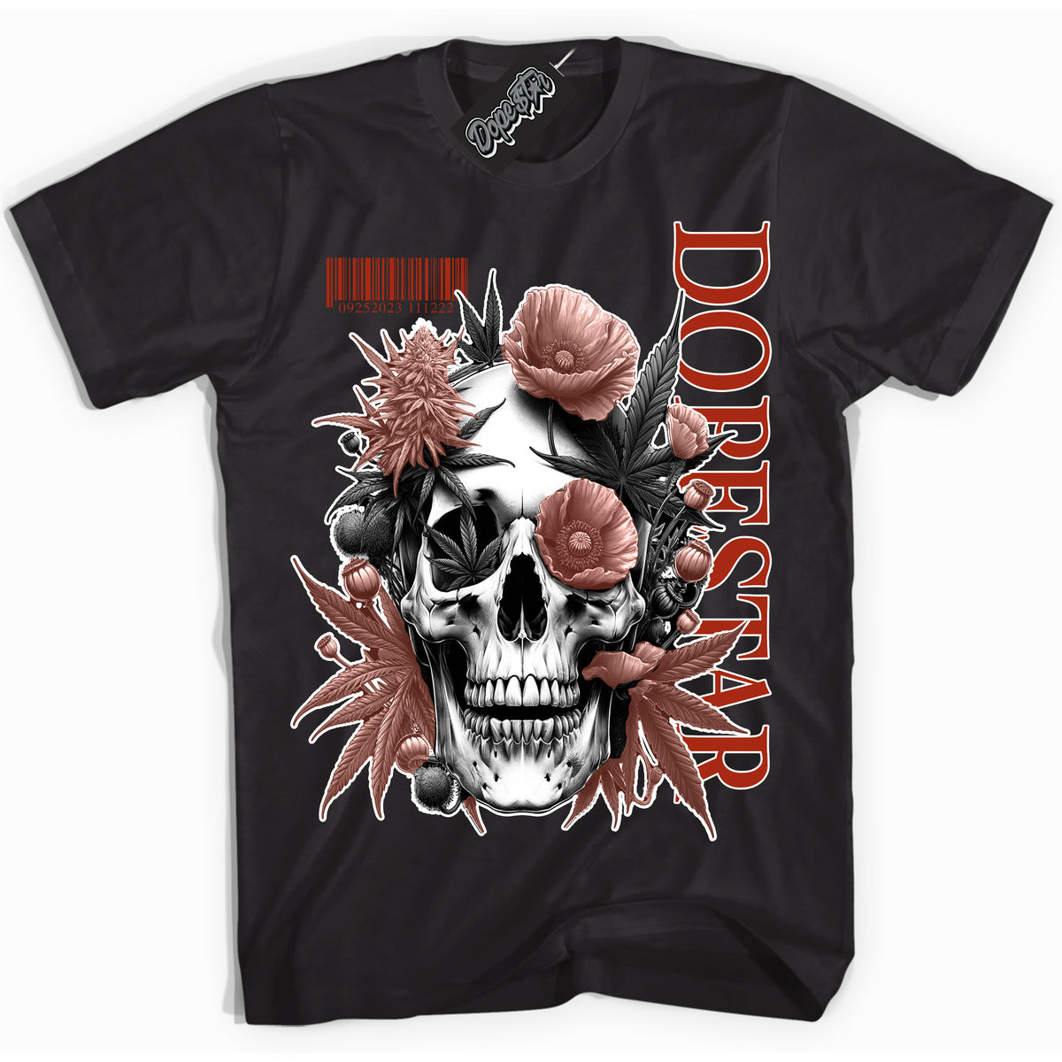 Cool Black Shirt with “ Skull Poppies” design that perfectly matches Red Stardust Sneakers.