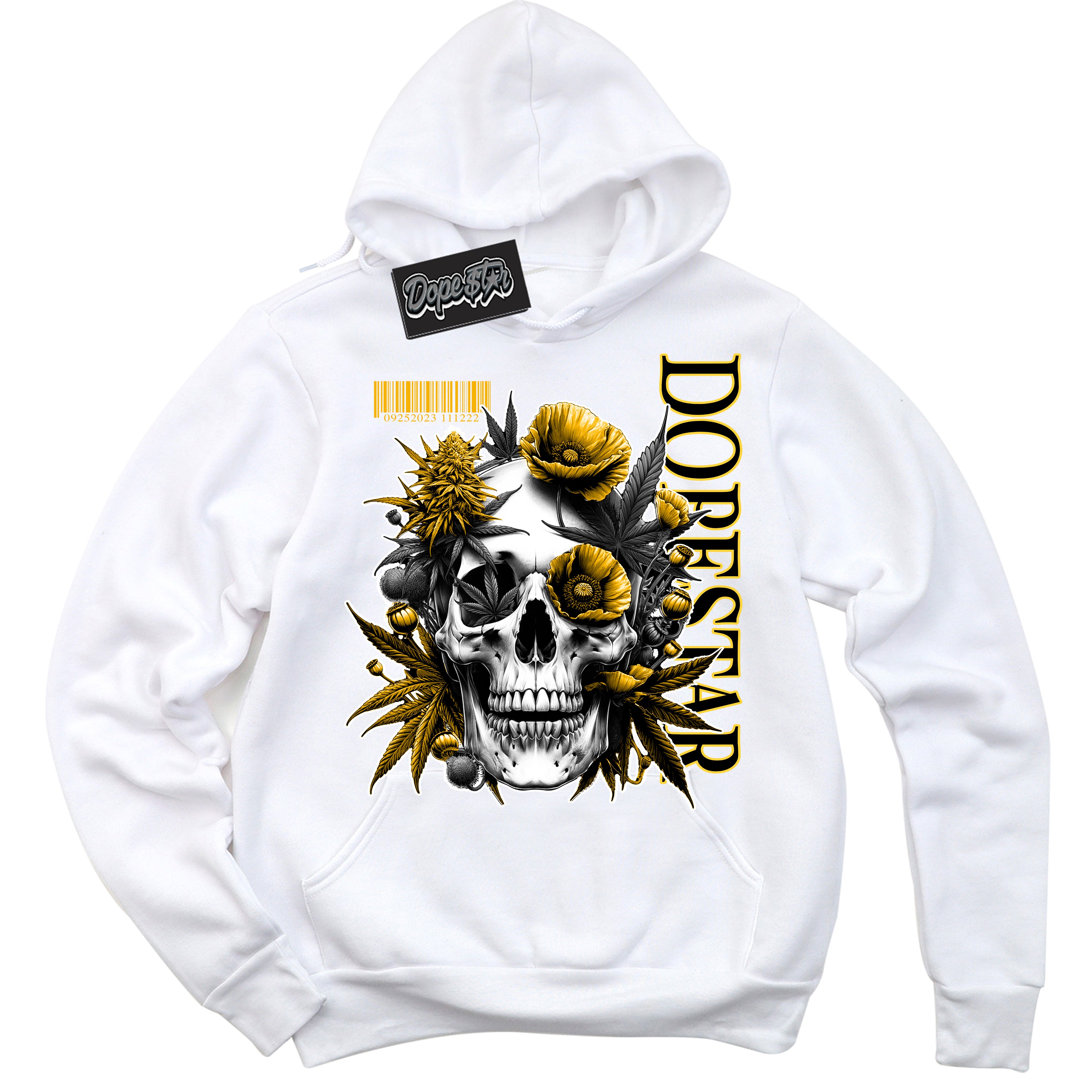 Cool White Hoodie with “ Skull Poppies ”  design that Perfectly Matches Reverse Goldenrod Sneakers.
