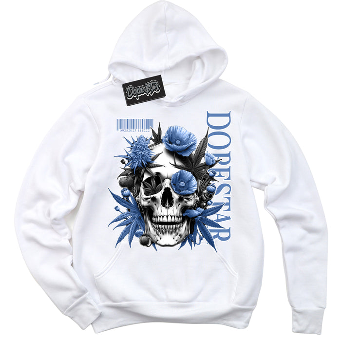 Cool White Hoodie with “ Skull Poppies ”  design that Perfectly Matches Twist University Blue Sneakers.