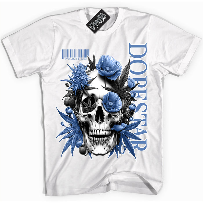 Cool White Shirt with “ Skull Poppies” design that perfectly matches Twist University Blue Sneakers.