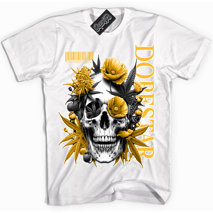 Cool White Shirt with “ Skull Poppies” design that perfectly matches White University Gold Sneakers.