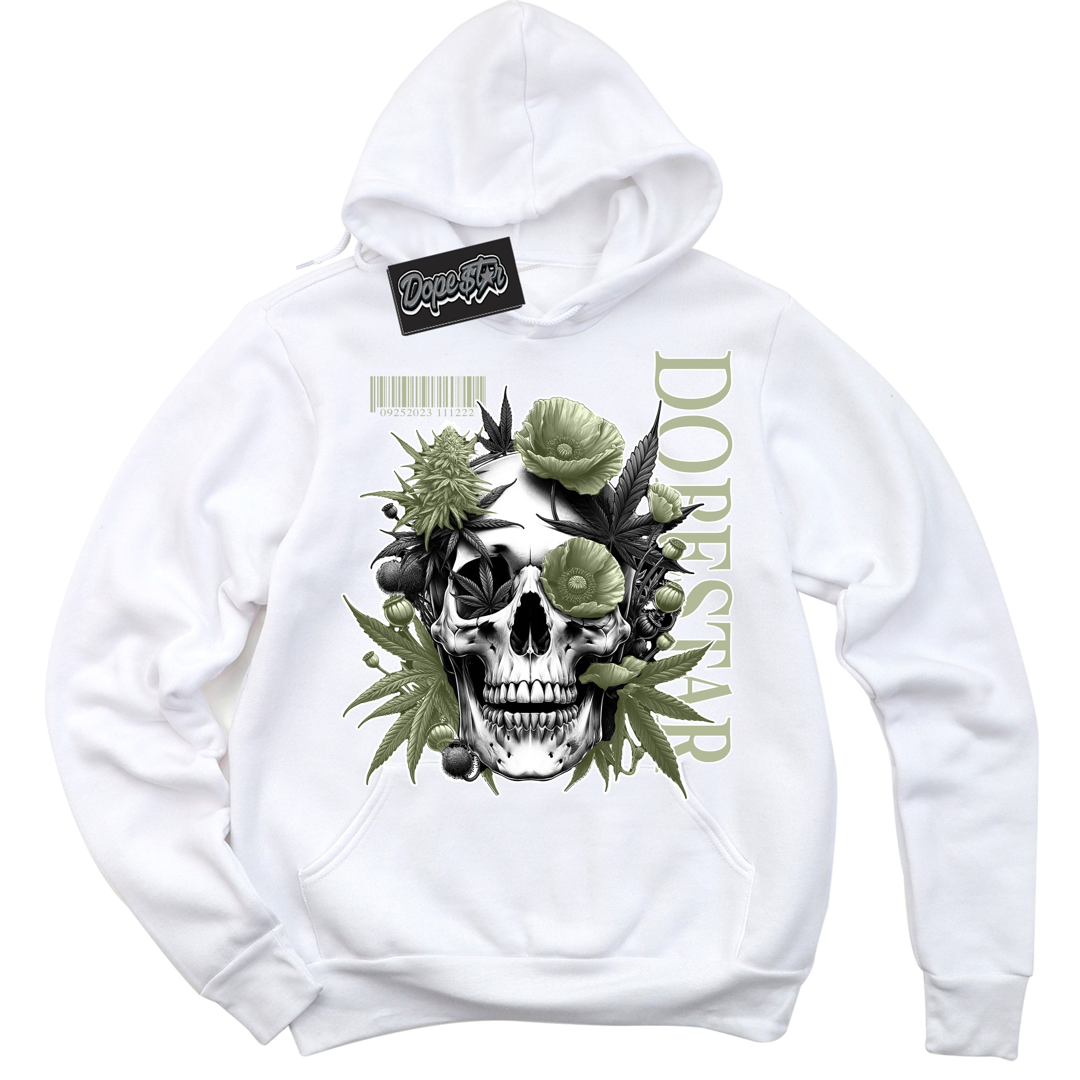 Cool White Hoodie with “ Skull Poppies ”  design that Perfectly Matches Next Nature Olive Aura Sneakers.