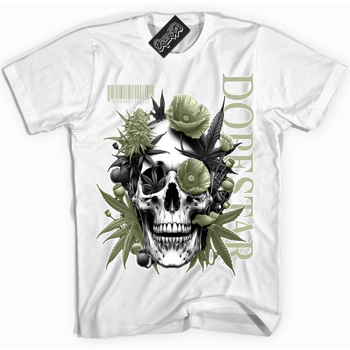 Cool White Shirt with “ Skull Poppies” design that perfectly matches Next Nature Olive Aura Sneakers.