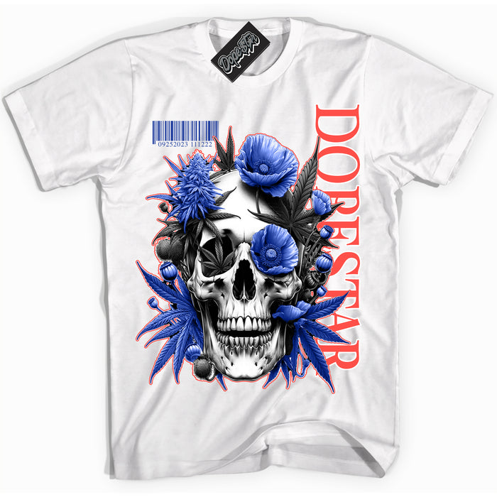 Cool White Shirt with “ Skull Poppies” design that perfectly matches Ultramarine 180s Sneakers.