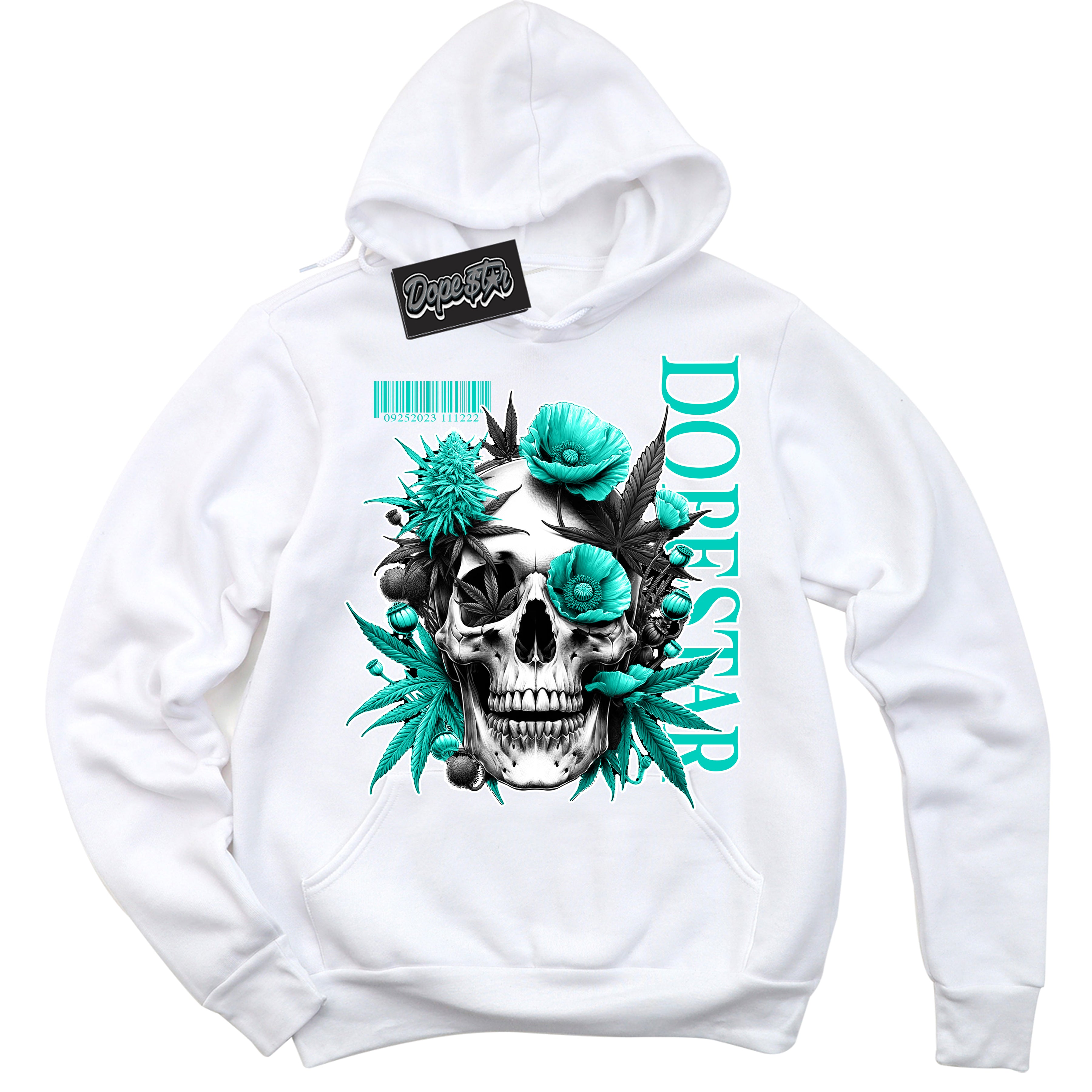Cool White Hoodie with “ Skull Poppies ”  design that Perfectly Matches Clear Jade Sneakers.