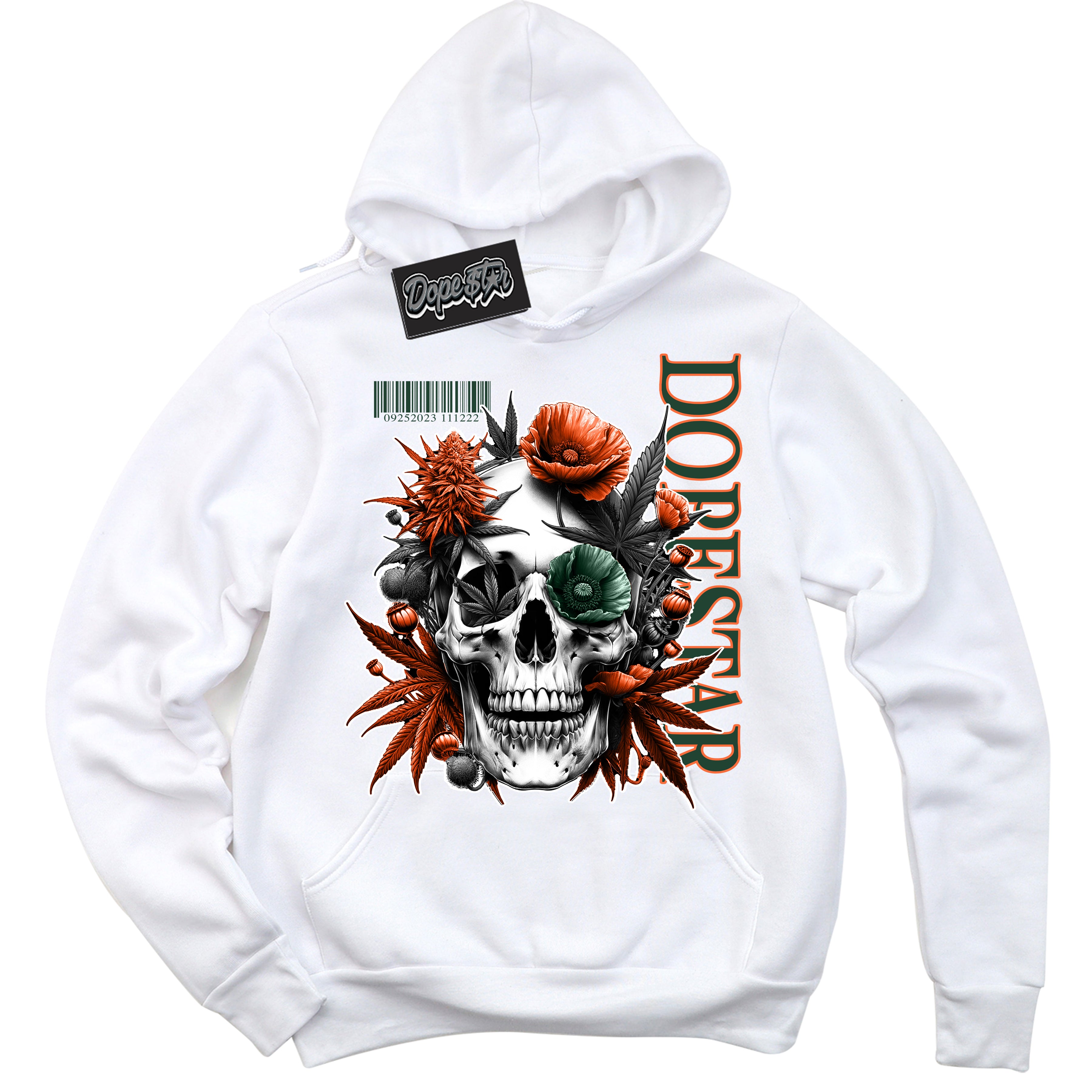 Cool White Hoodie with “ Skull Poppies ”  design that Perfectly Matches Miami Hurricanes Sneakers.