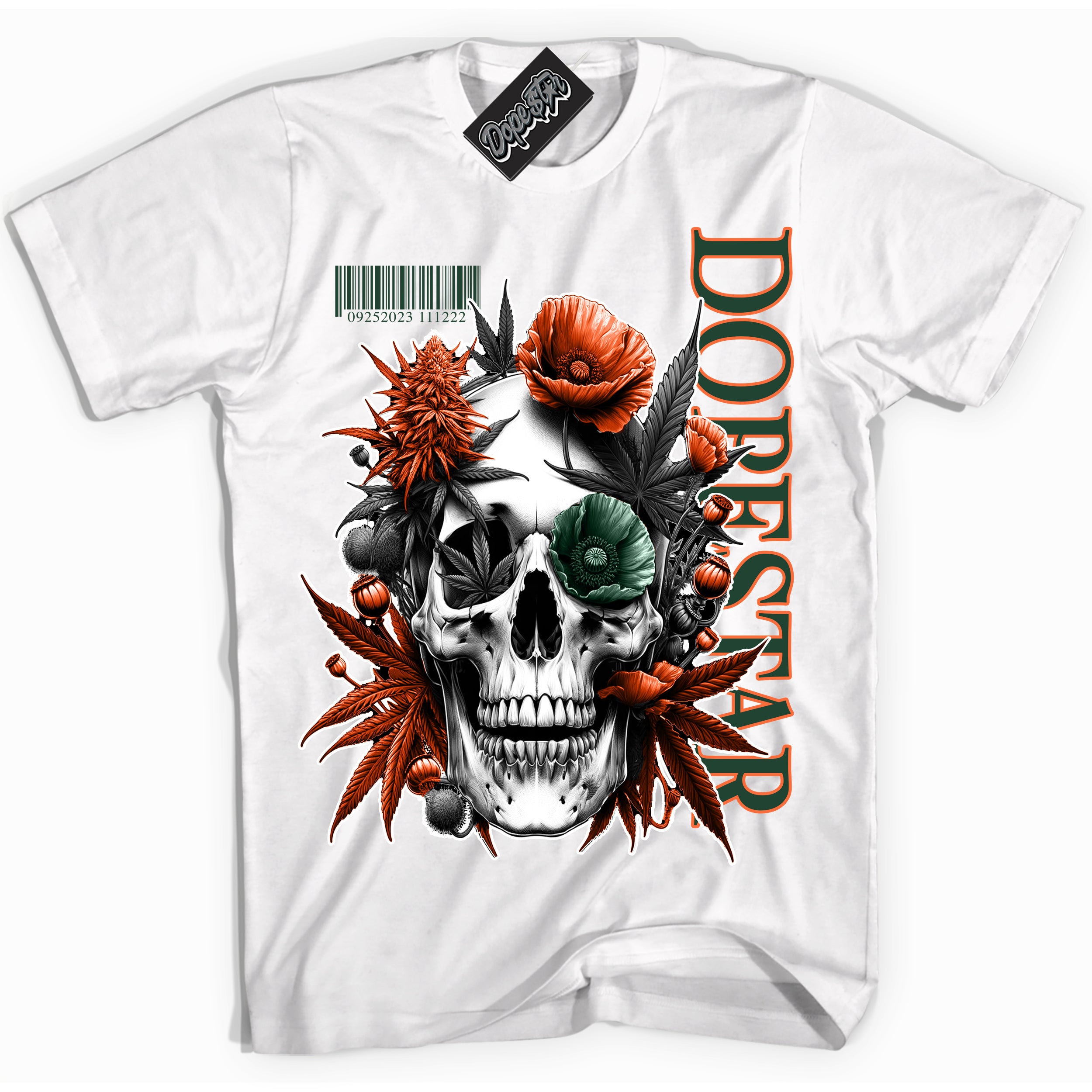 Cool White Shirt with “ Skull Poppies” design that perfectly matches Miami Hurricanes Sneakers.