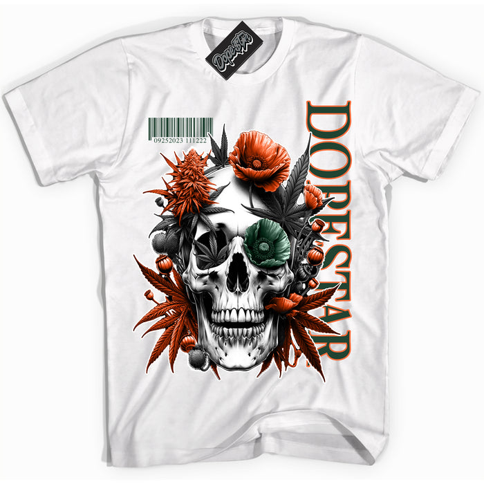 Cool White Shirt with “ Skull Poppies” design that perfectly matches Miami Hurricanes Sneakers.