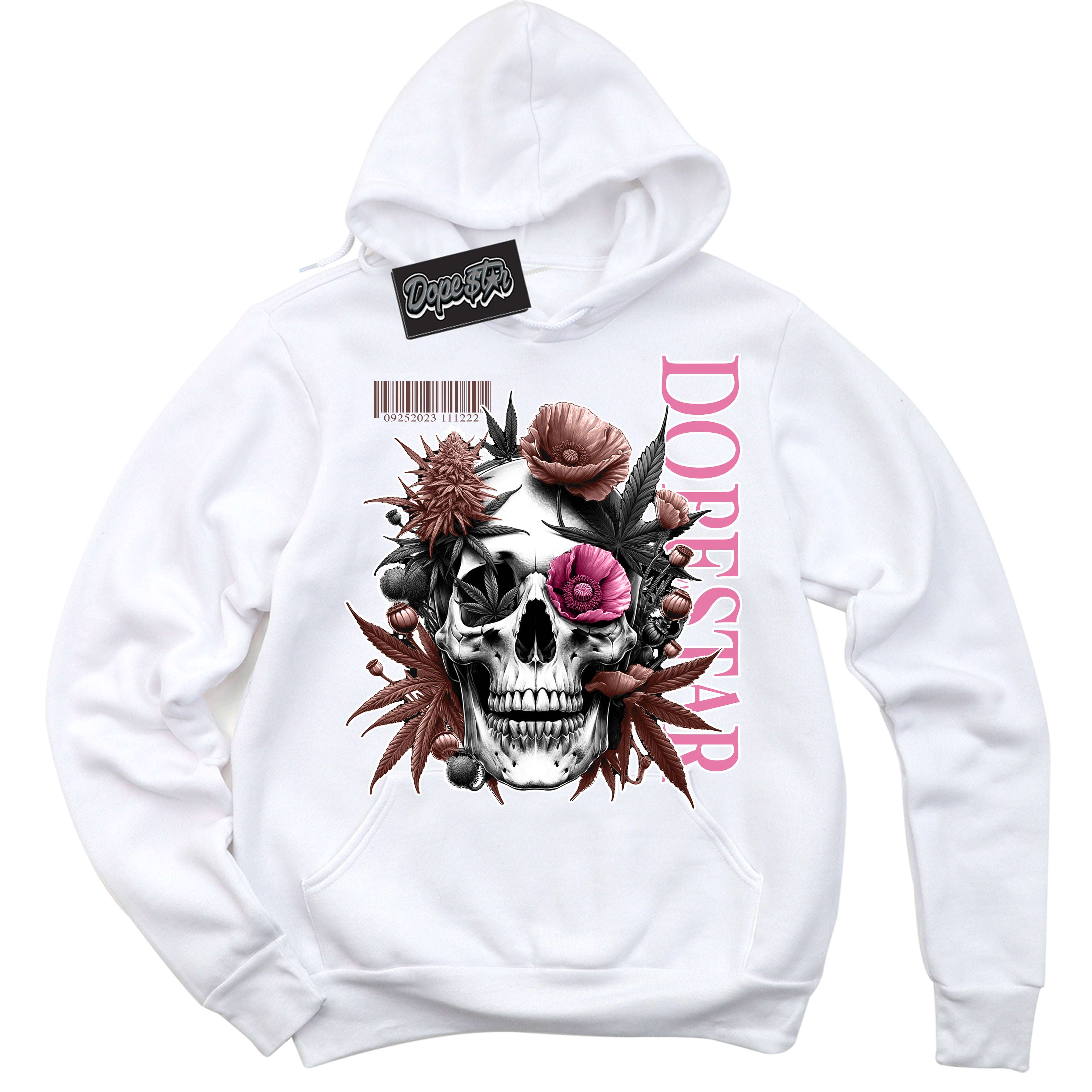 Cool White Hoodie with “ Skull Poppies ”  design that Perfectly Matches Smokey Mauve Sneakers.