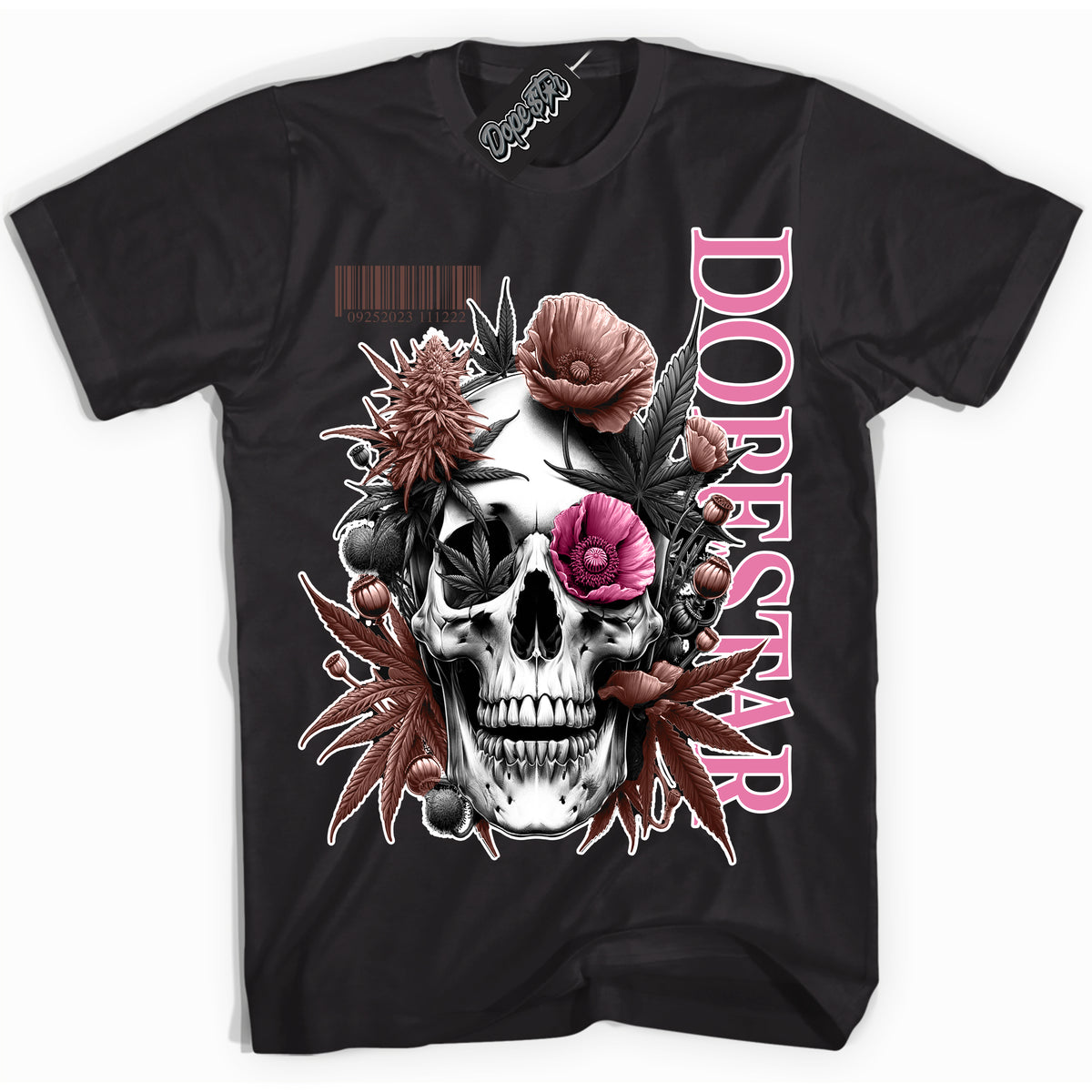 Cool Black Shirt with “ Skull Poppies” design that perfectly matches Smokey Mauve Sneakers.