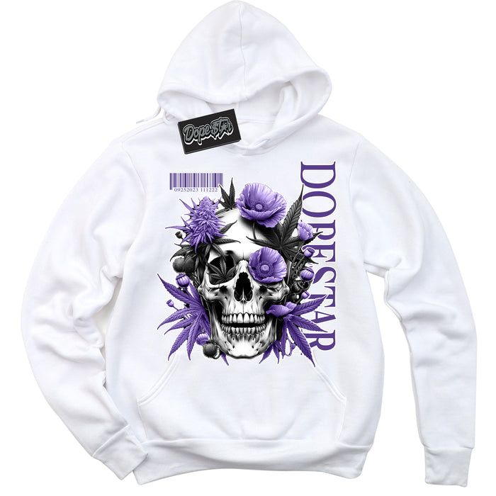 Cool White Hoodie with “ Skull Poppies ”  design that Perfectly Matches Protro Court Purple 8s Sneakers.