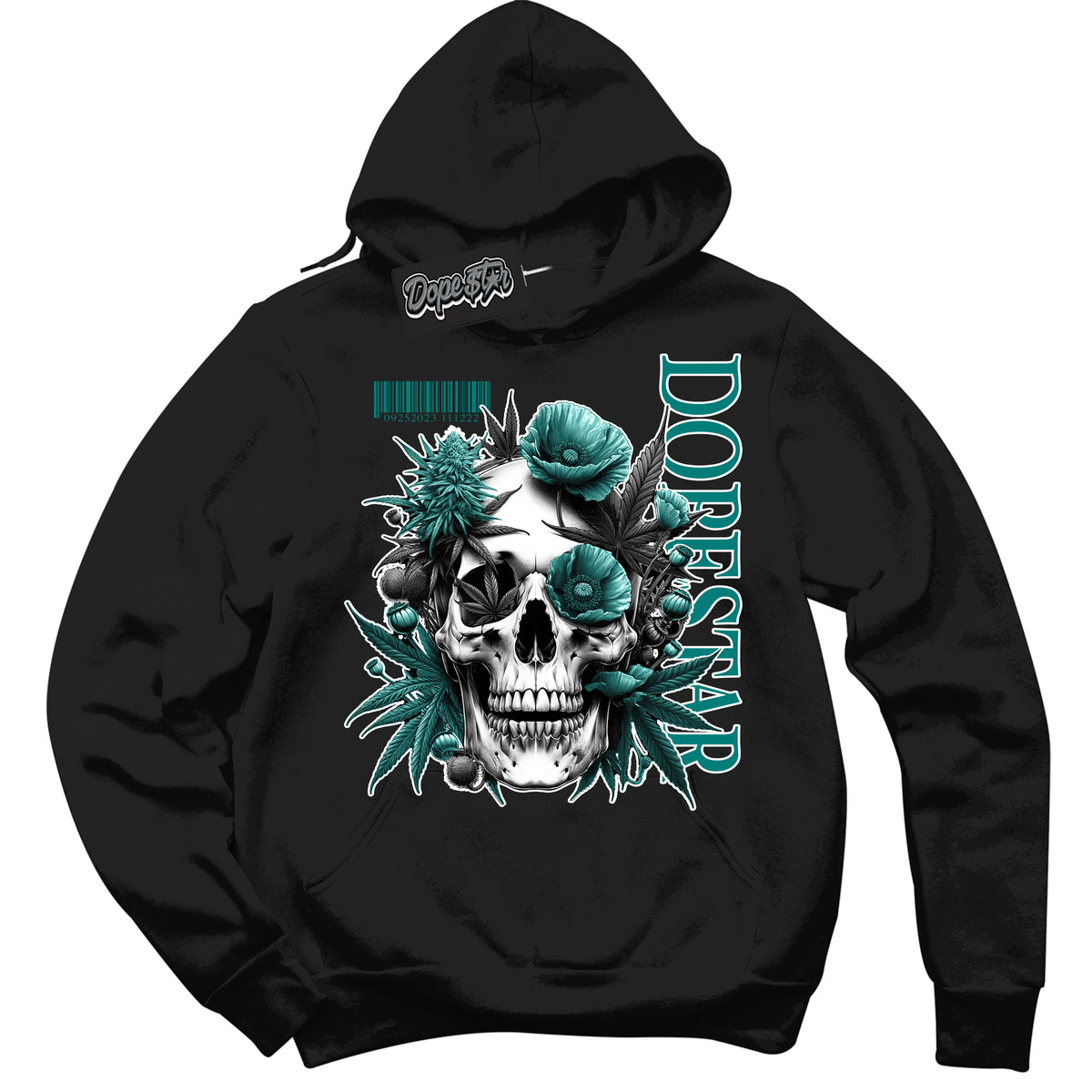 Cool Black Hoodie with “ Skull Poppies ”  design that Perfectly Matches Protro Radiant Emerald 8s Sneakers.
