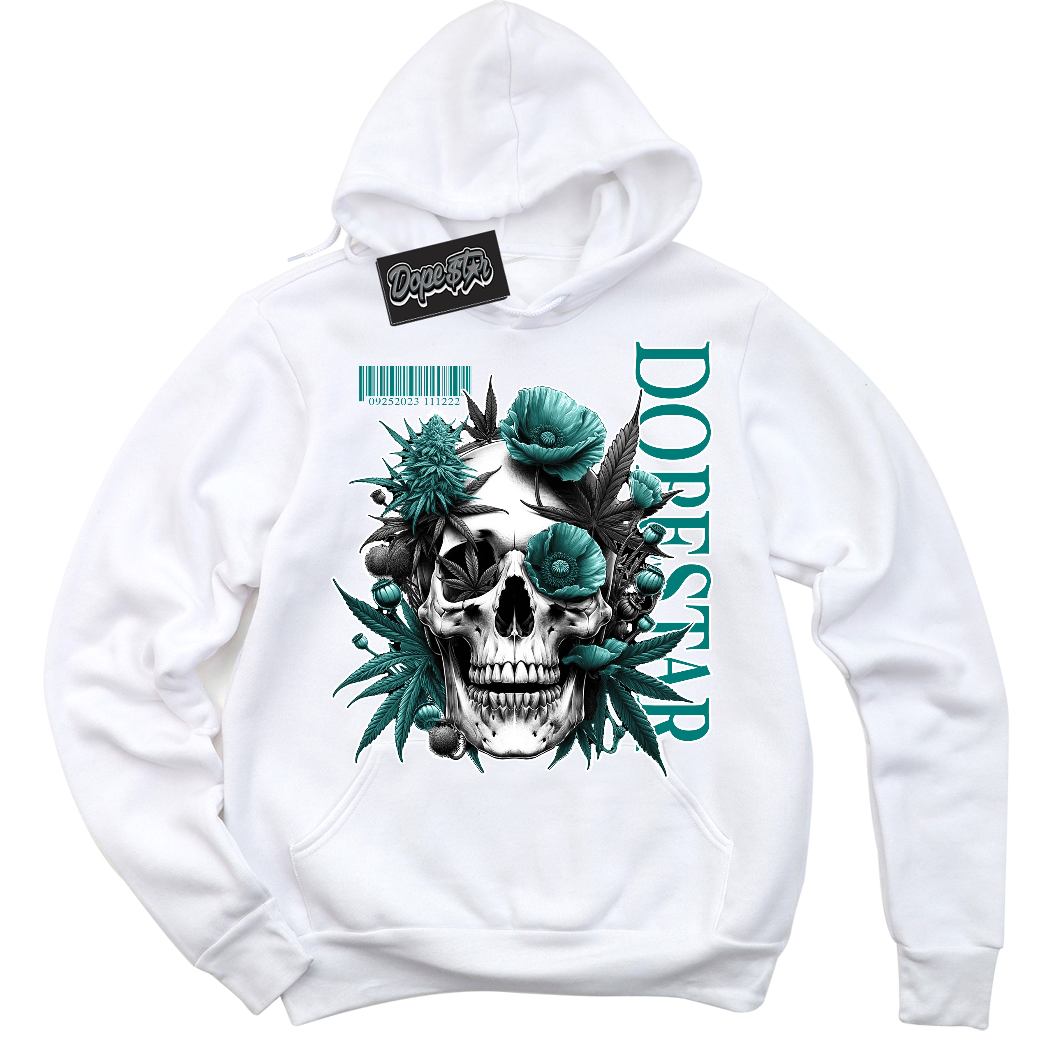 Cool White Hoodie with “ Skull Poppies ”  design that Perfectly Matches Protro Radiant Emerald 8s Sneakers.