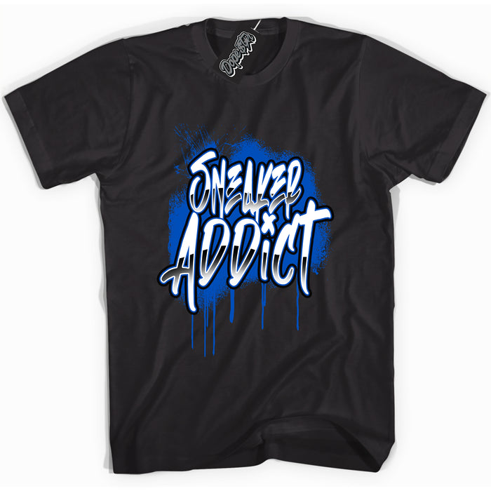 Cool Black graphic tee with Sneaker Addict design, that perfectly matches Royal Reimagined 1s sneakers 