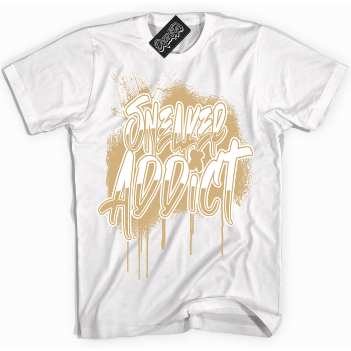 Jordan MVP White Metallic Gold ‘Sneaker Addict’ – White Streetwear T-Shirt | Sneaker Matching shirt for Jordan MVP White Metallic Gold | Men's and Women's Streetwear Graphic Tee by Sneaker Shirts Outlet.
