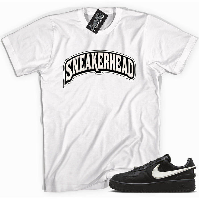 Cool white graphic tee with 'sneakerhead' print, that perfectly matches Nike Air Force 1 Low SP Ambush Phantom sneakers.