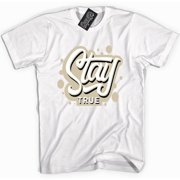 Cool White Shirt with “ Stay True” design that perfectly matches Gratitude 11s Sneakers.