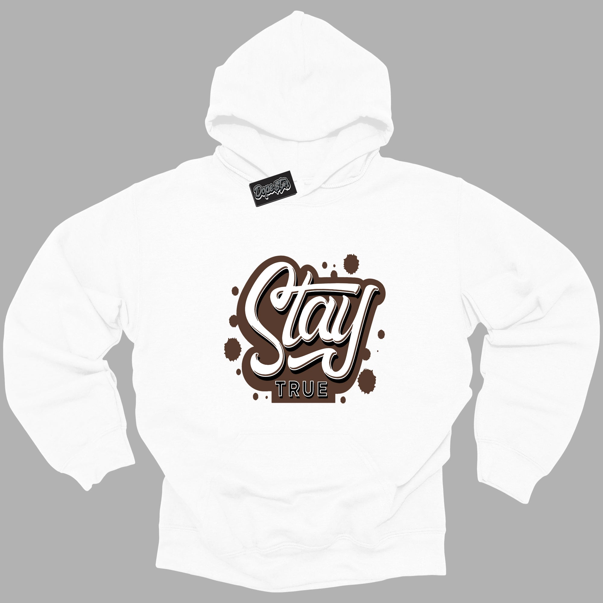 Cool White Graphic DopeStar Hoodie with “ Stay True “ print, that perfectly matches Palomino 1s sneakers