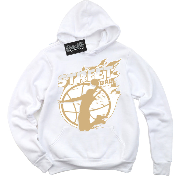 Jordan MVP White Metallic Gold ‘Street Ball’ – White Streetwear Hoodie | Sneaker Matching sweatshirt for Jordan MVP White Metallic Gold | Men's and Women's Streetwear Graphic Hoodie by Sneaker Shirts Outlet
