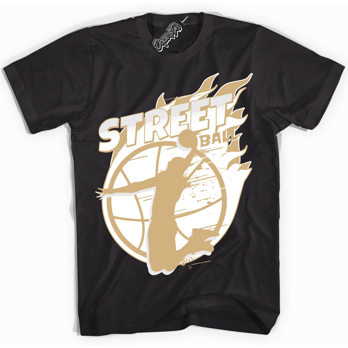 Jordan MVP White Metallic Gold ‘Street Ball’ – Black Streetwear T-Shirt | Sneaker Matching shirt for Jordan MVP White Metallic Gold | Men's and Women's Streetwear Graphic Tee by Sneaker Shirts Outlet.
