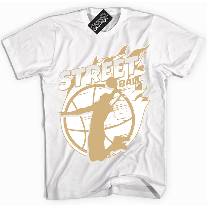 Jordan MVP White Metallic Gold ‘Street Ball’ – White Streetwear T-Shirt | Sneaker Matching shirt for Jordan MVP White Metallic Gold | Men's and Women's Streetwear Graphic Tee by Sneaker Shirts Outlet.
