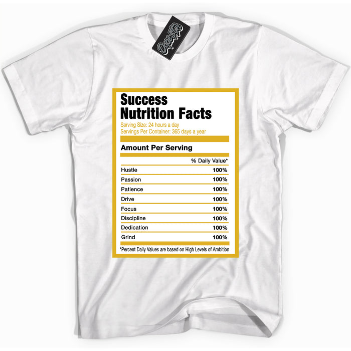 Cool White Shirt with “ Success Nutrition” design that perfectly matches Yellow Ochre 6s Sneakers.