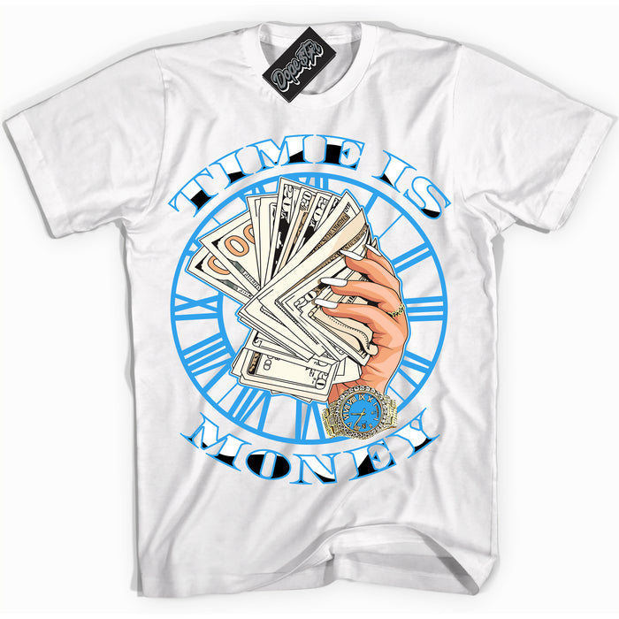 Cool White graphic tee with “ Time Is Money ” design, that perfectly matches Powder Blue 9s sneakers 