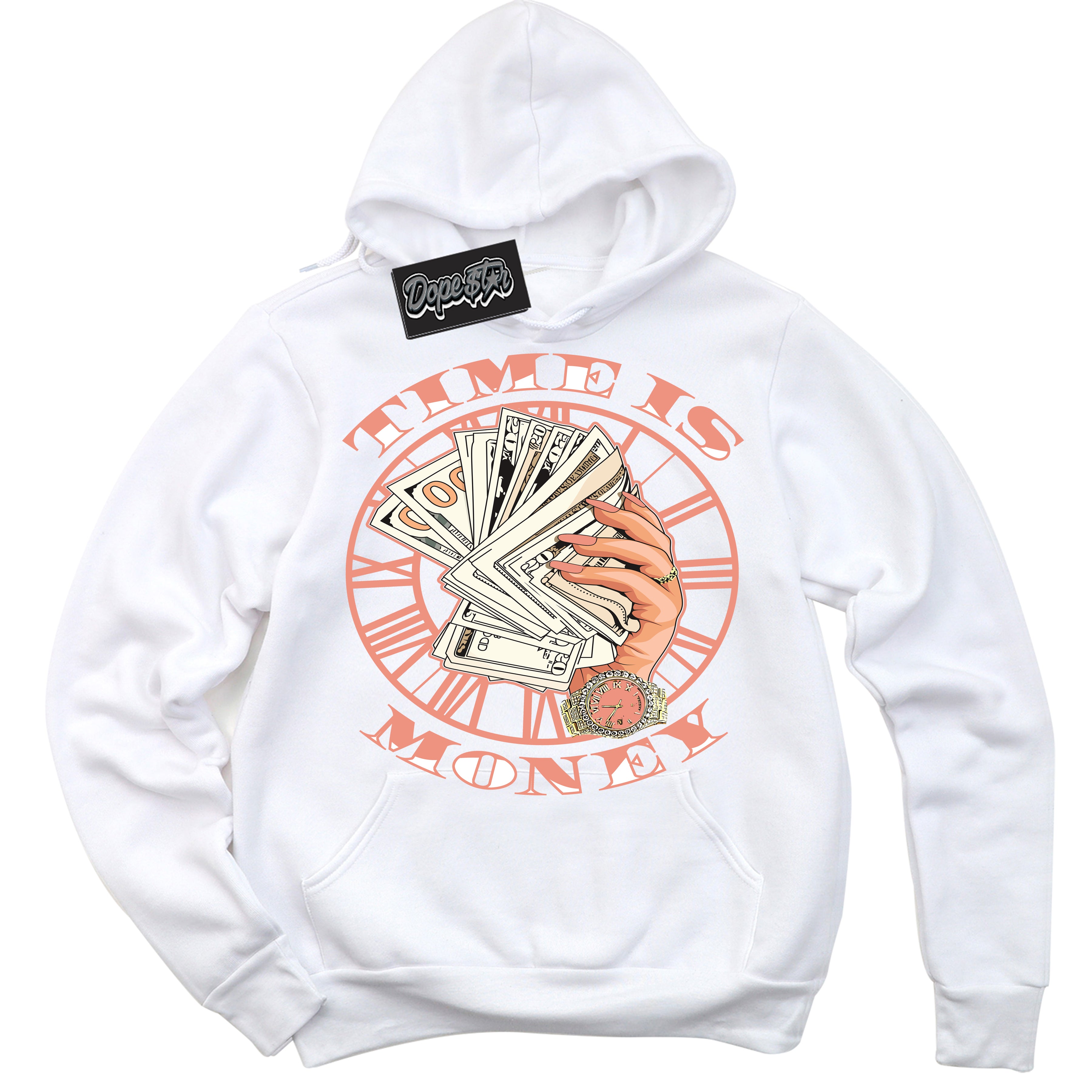 Dunk Low Light Wild Mango 'Time Is Money' Hoodie – White Streetwear Sweatshirt | Sneaker Matching Hoodie for Dunk Low Light Wild Mango | Urban Fashion for Time Is Money | Men's & Women's Streetwear Outfit by Sneaker Shirts Outlet.