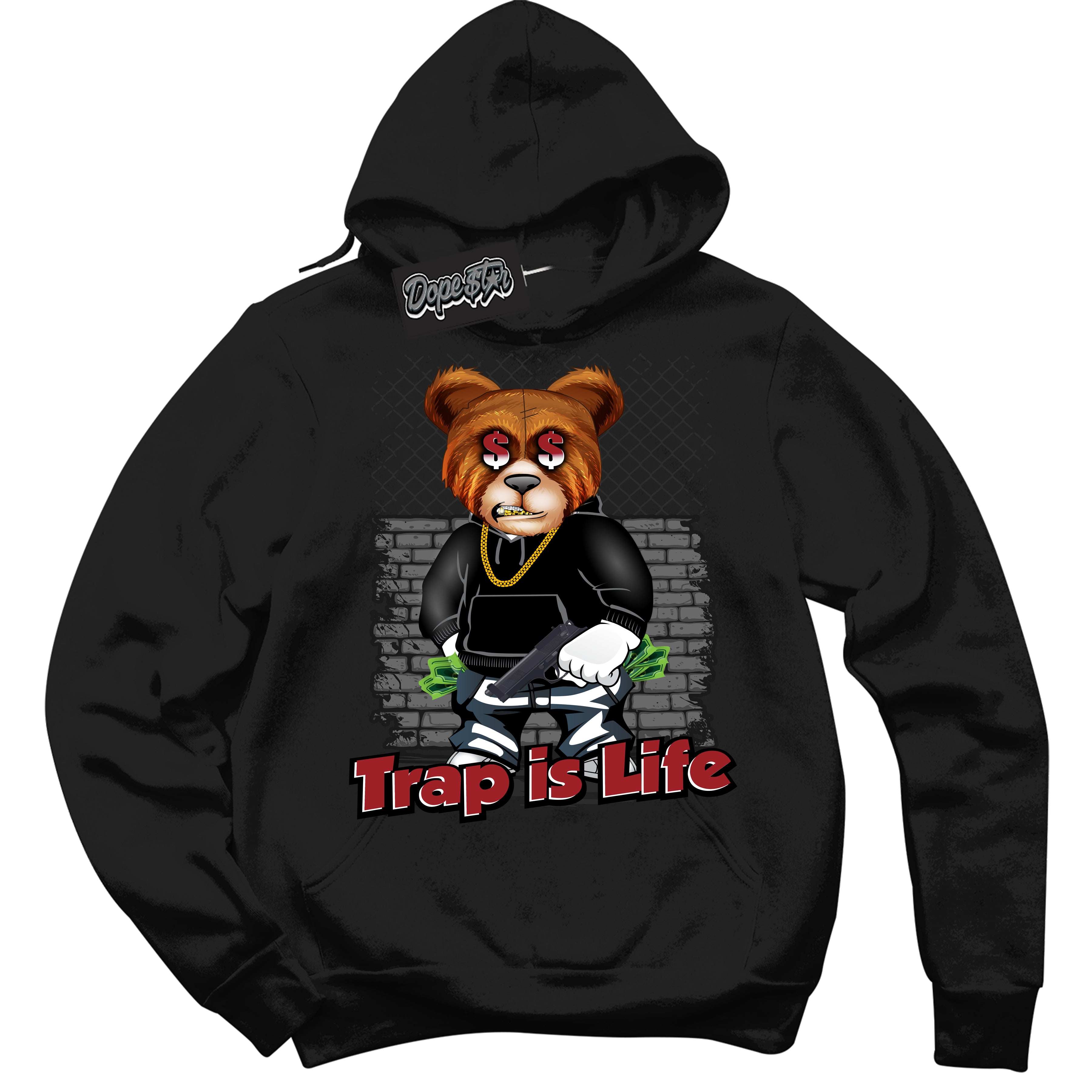 Cool Black Hoodie With “ Trap Is Life “ Design That Perfectly Matches Lost And Found 1s Sneakers