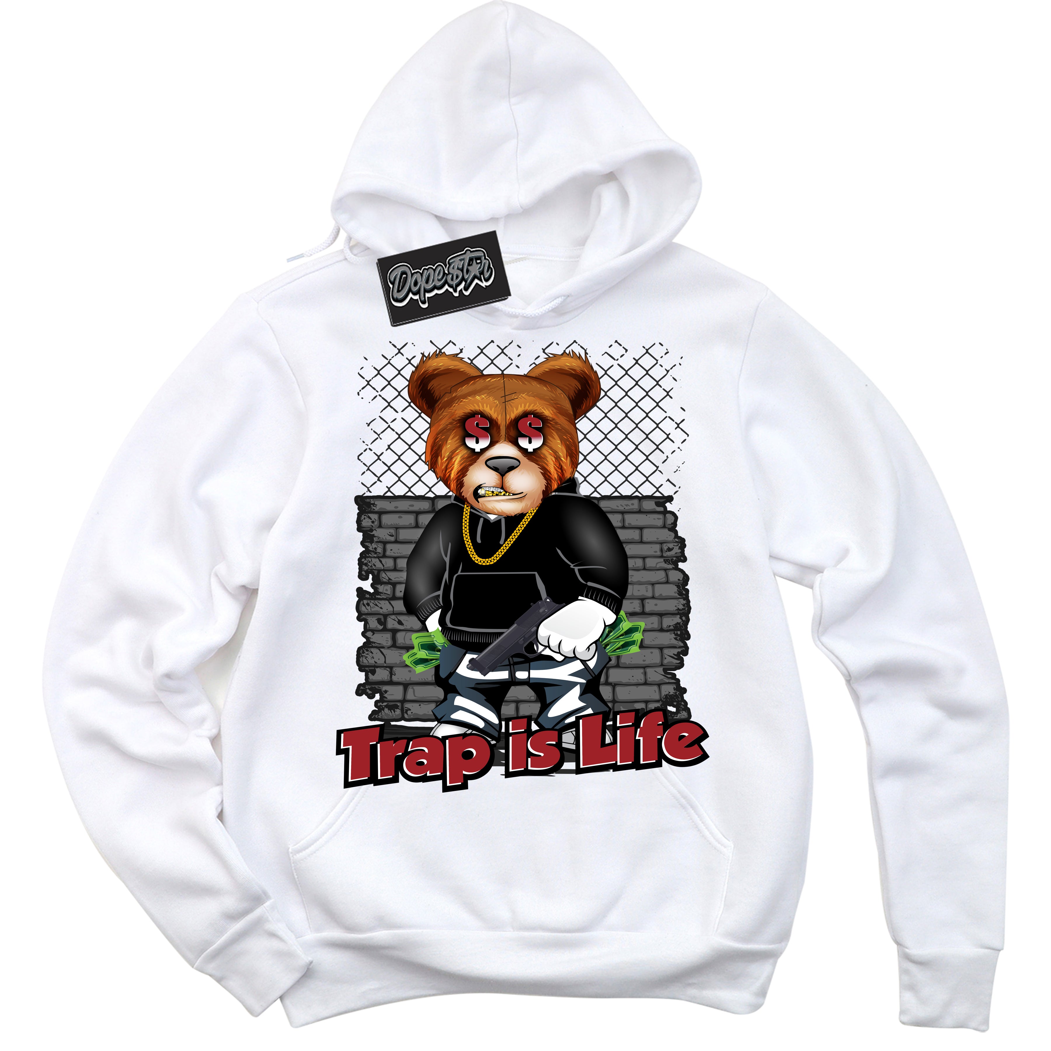Cool White Hoodie With “ Trap Is Life “  Design That Perfectly Matches Lost And Found 1s Sneakers.