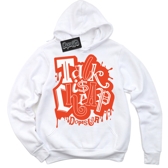 Nike Dunk Low Retro Cosmic Clay 'Talk Is Cheap' Hoodie - White Streetwear Mockup | Sneakerhead Sweatshirt Matching Nike Dunk Low Retro Cosmic Clay | Limited Edition Urban Streetwear for Sneaker Matching OOTD | Outfits that pair perfectly with your ND Low Retro Cosmic Clay | Sneakerhead Fashion Must-Have Apparel for Men and Women.