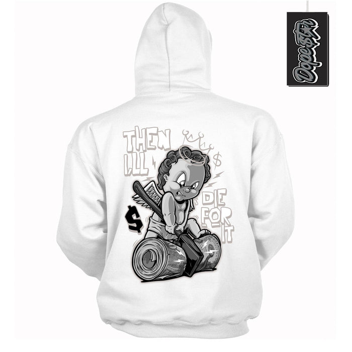 Cool White Hoodie With Then I’LL design That Perfectly Matches AIR JORDAN 4 RETRO MILITARY BLACK Sneakers