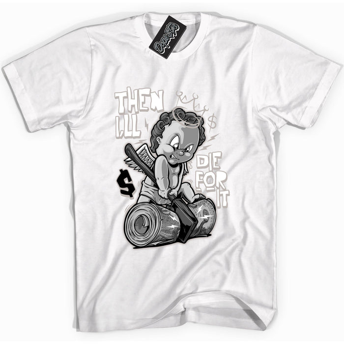 Cool White Shirt With Then I’LL design That Perfectly Matches AIR JORDAN 4 RETRO MILITARY BLACK Sneakers.