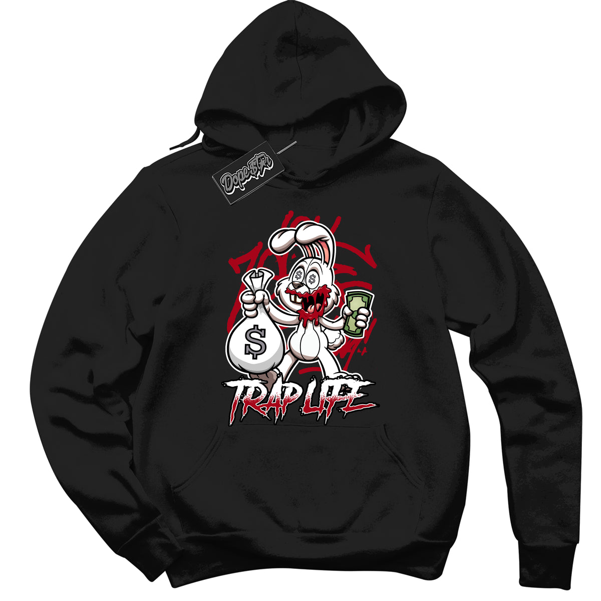 Cool Black Hoodie with “ Trap Rabbit ”  design that Perfectly Matches  Bred Reimagined 4s Jordans.