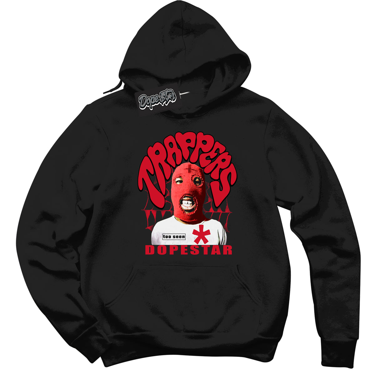 Black “Trappers” Hoodie by Dope Star Brand®, styled to match Black Toe 1s sneakers