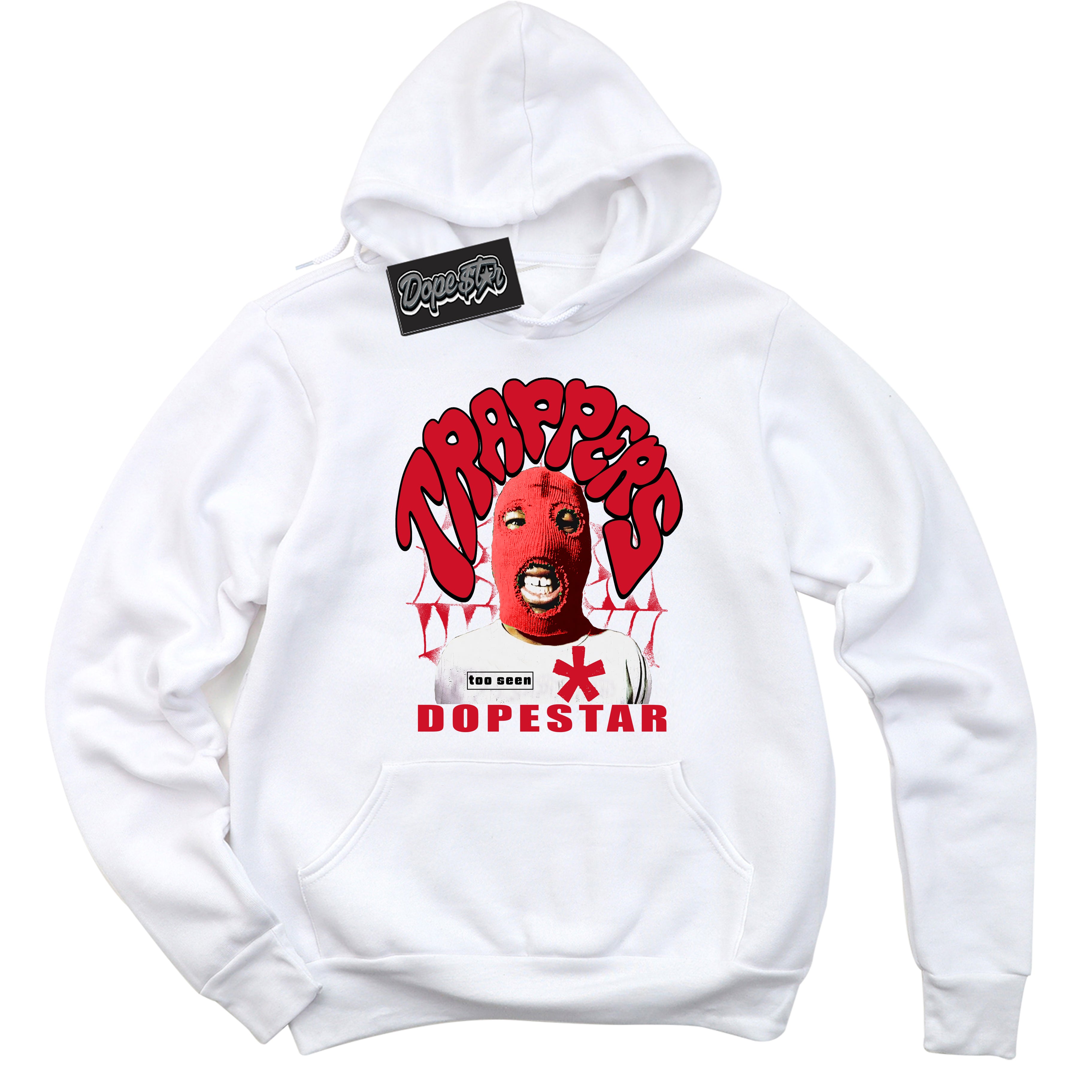 White “Trappers” Hoodie by Dope Star Brand®, styled to match Black Toe 1s sneakers