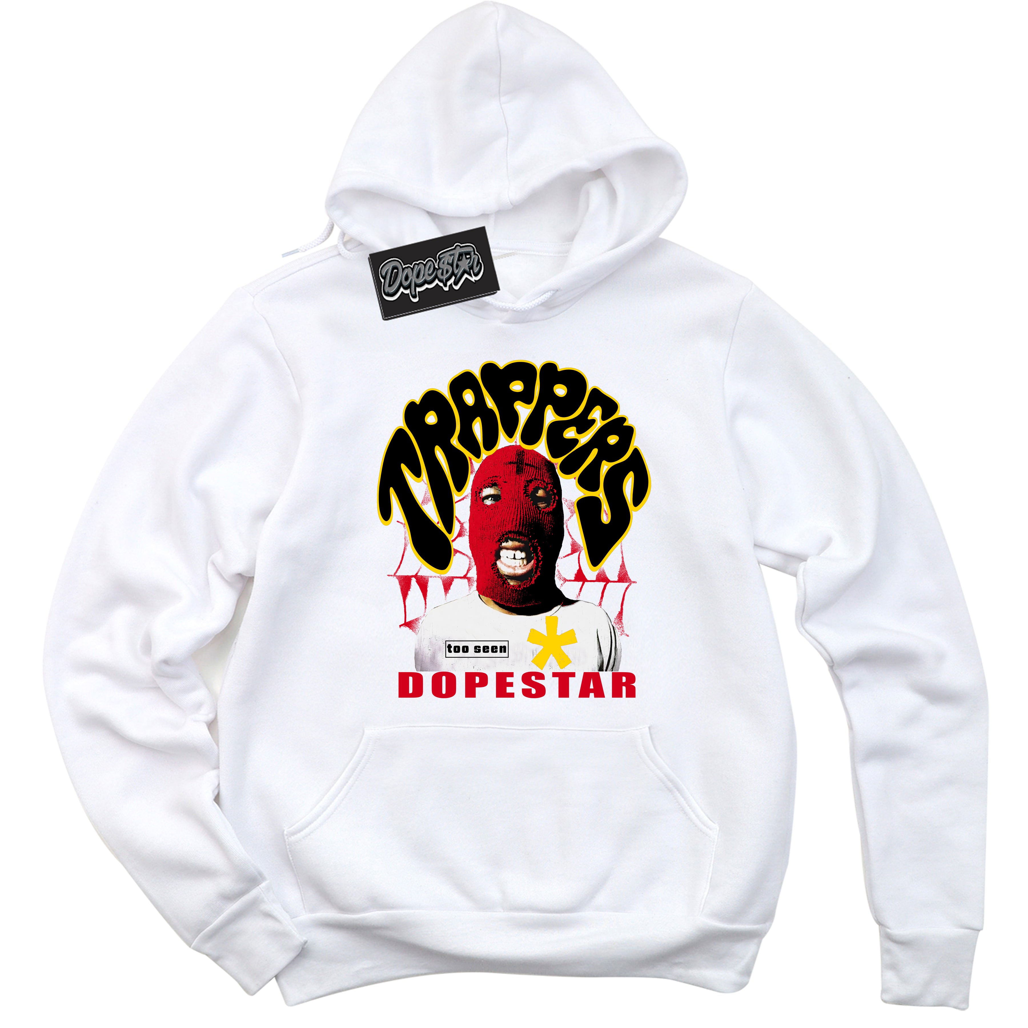 White “Trappers” Hoodie by Dope Star Brand®, styled to match Quai 54 1s sneakers