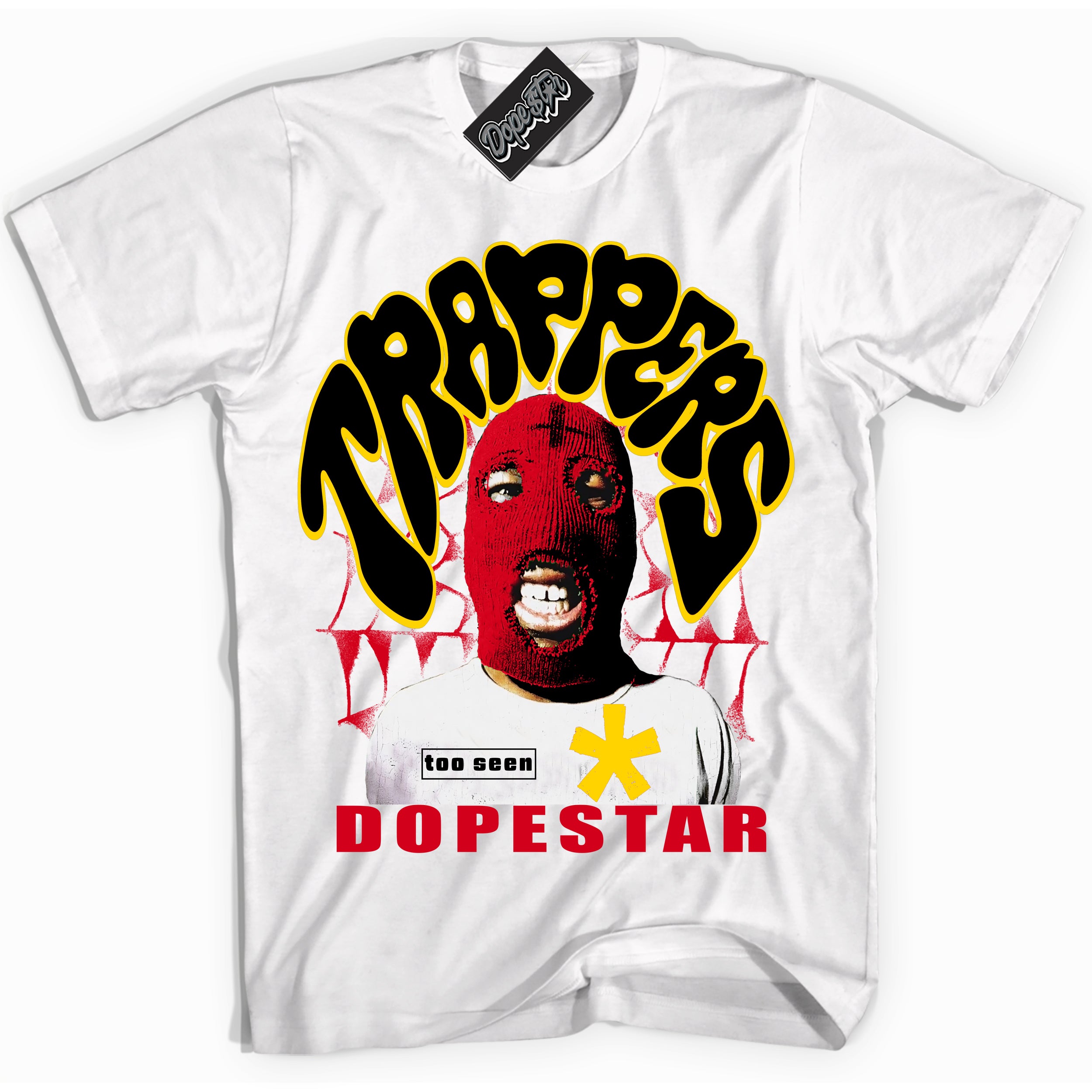 White “Trappers” T-shirt by Dope Star Brand®, styled to match Quai 54 1s sneakers