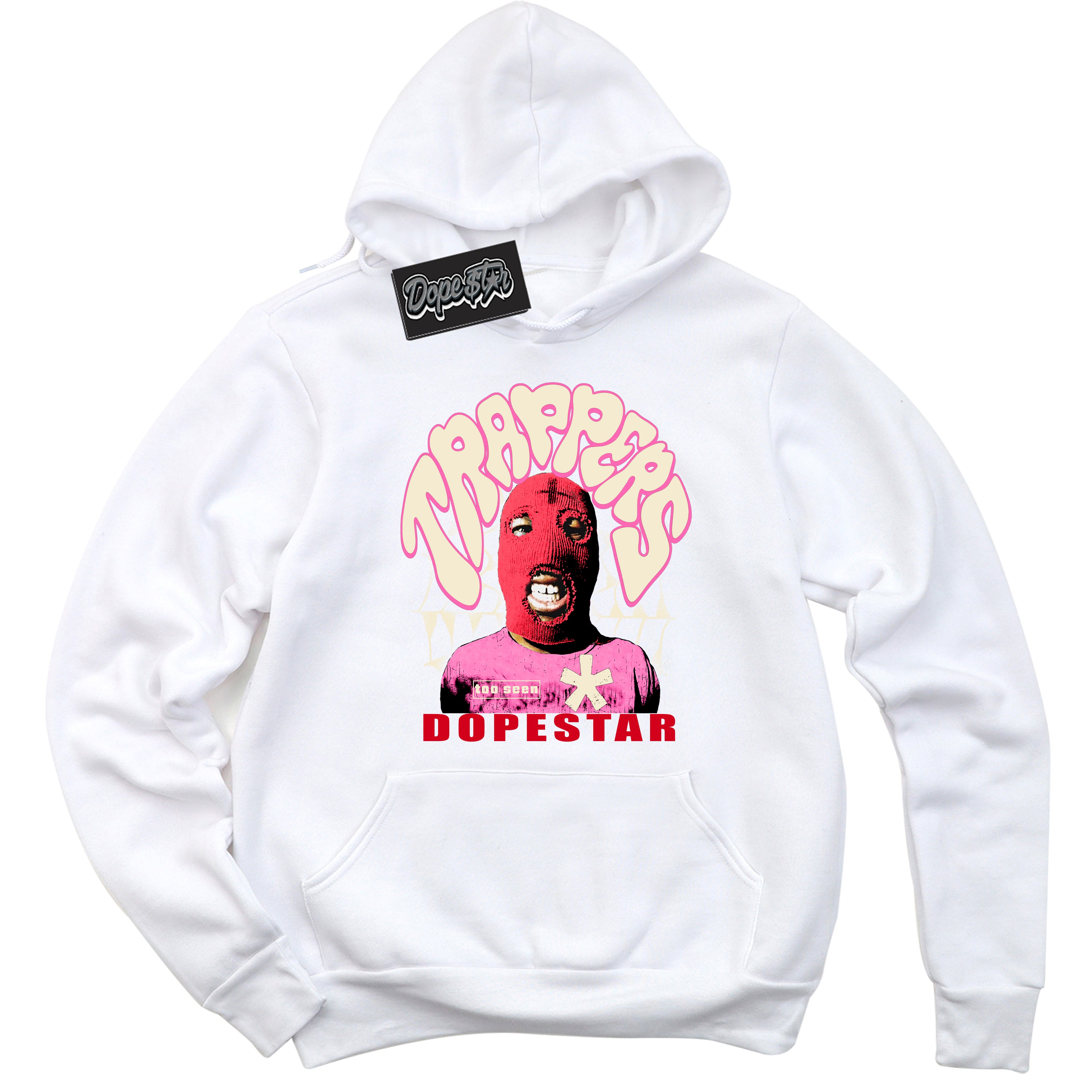White “Trappers” Hoodie by Dope Star Brand®, styled to match Pink Satin 1s sneakers
