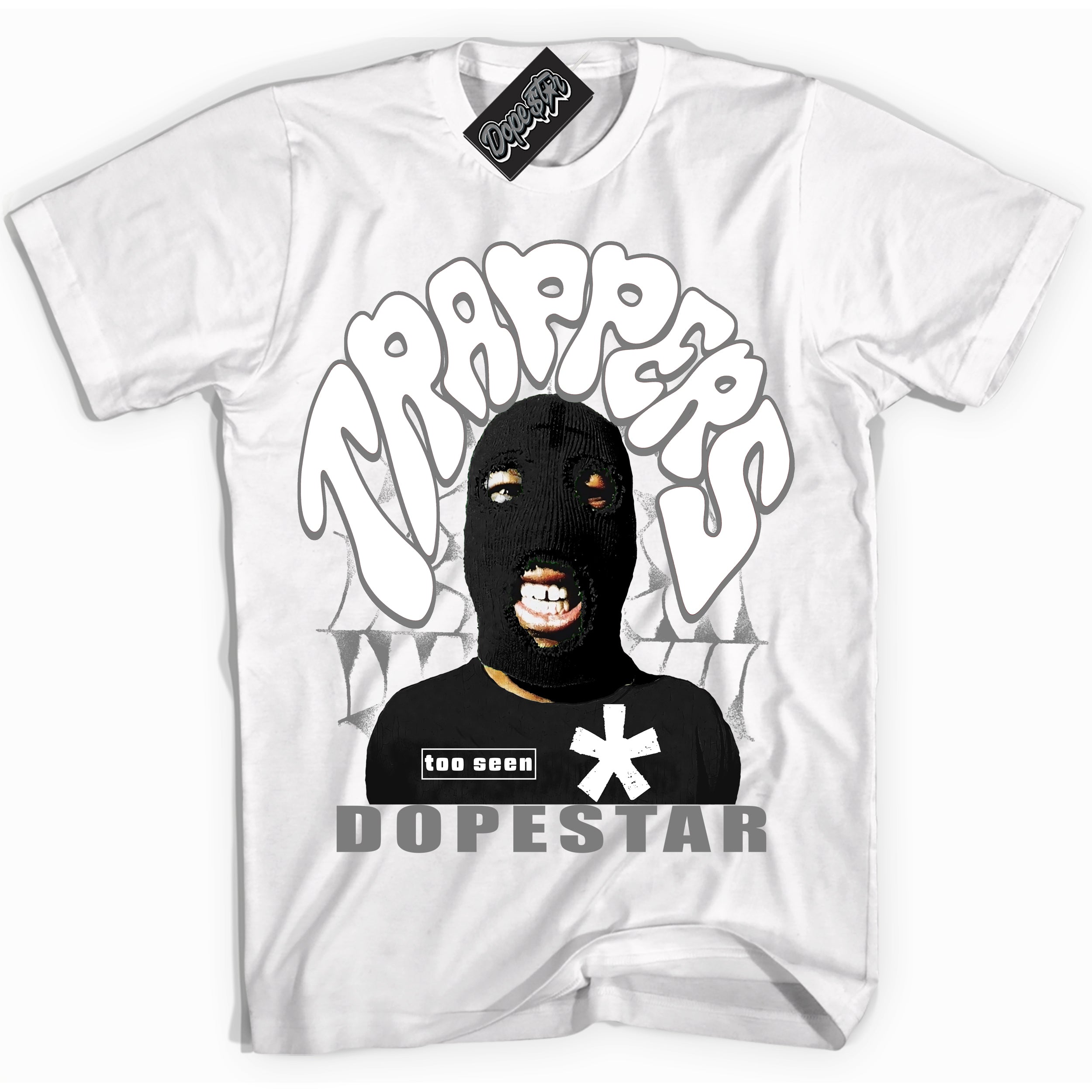 White “Trappers” T-shirt by Dope Star Brand®, styled to match Shadow 1s sneakers