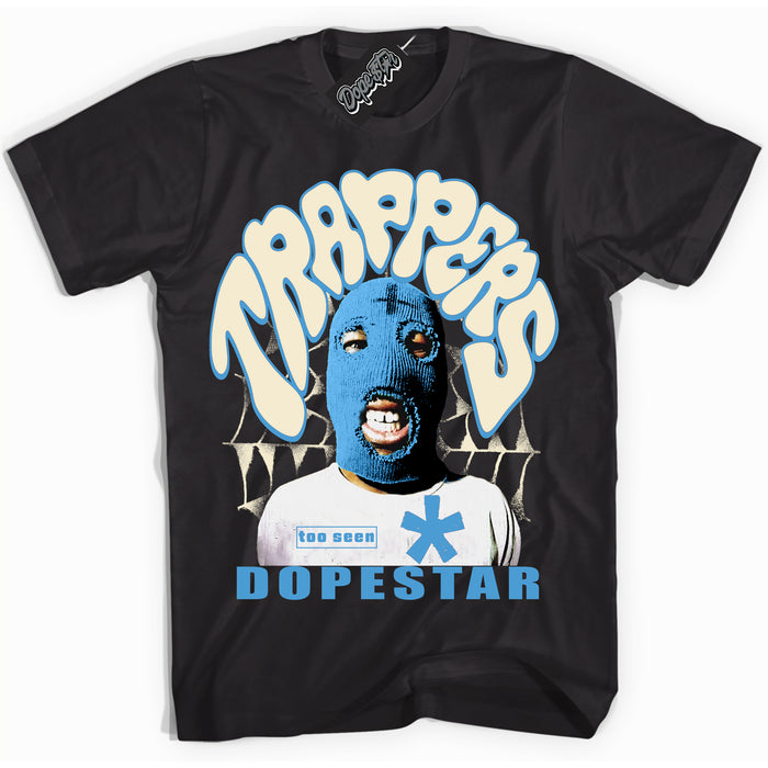 Black “Trappers” T-shirt by Dope Star Brand®, styled to match UNC Reimagined 1s sneakers