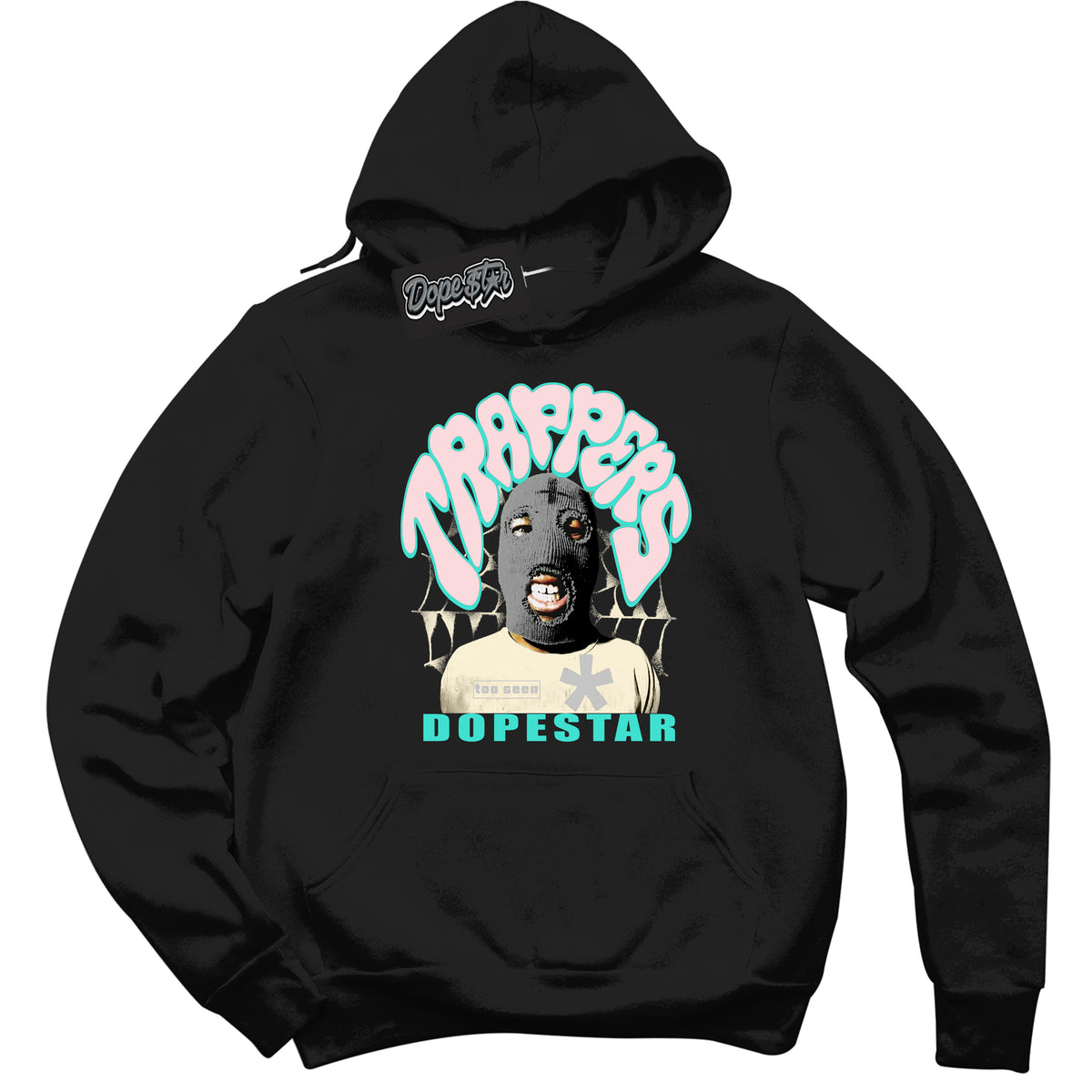 Black “Trappers” Hoodie by Dope Star Brand®, styled to match Soft Pearl 1s sneakers
